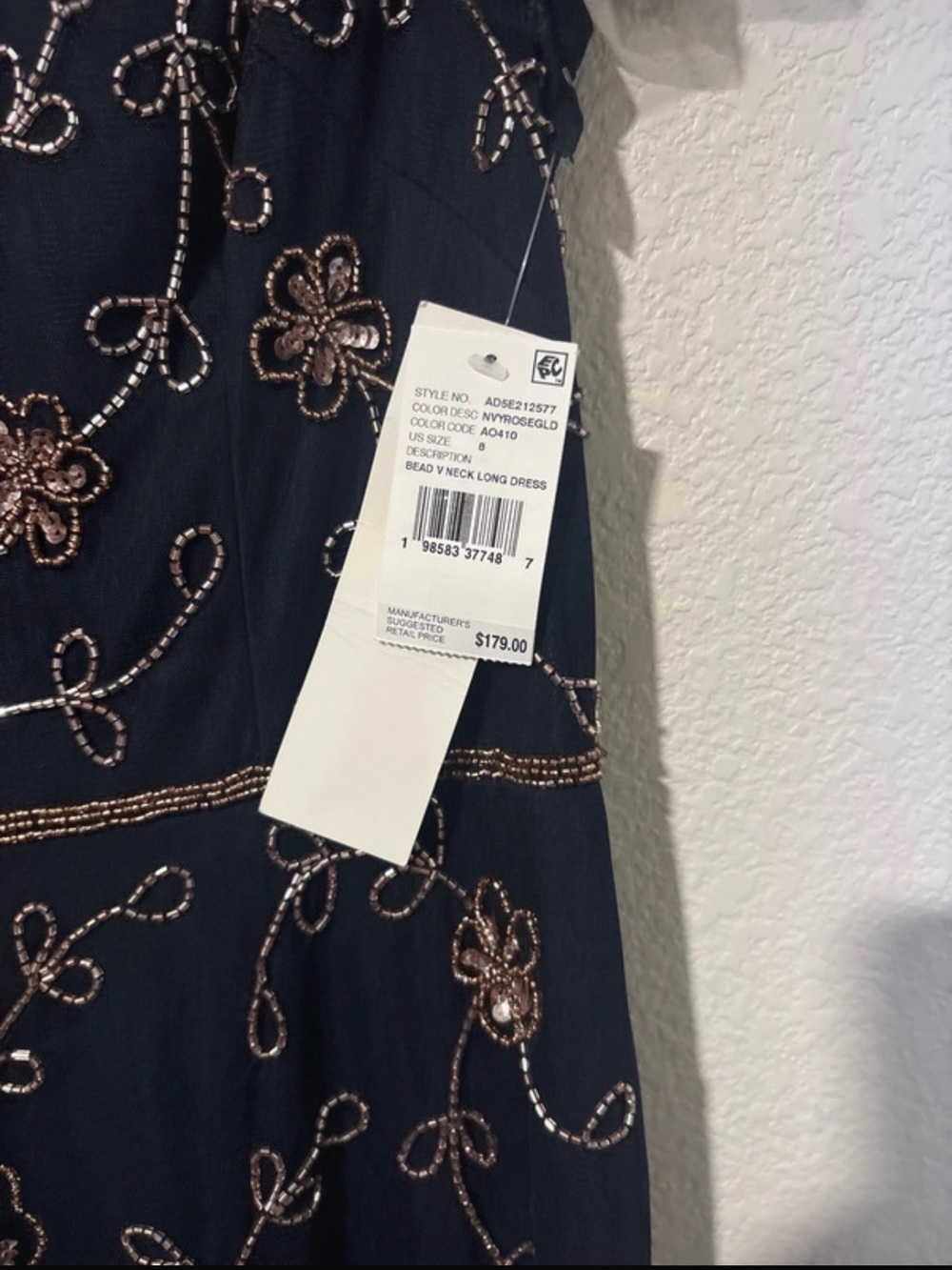 Adrianna Papell Navy Maxi Dress with Rose Gold Embroidery - Picture 3 of 7
